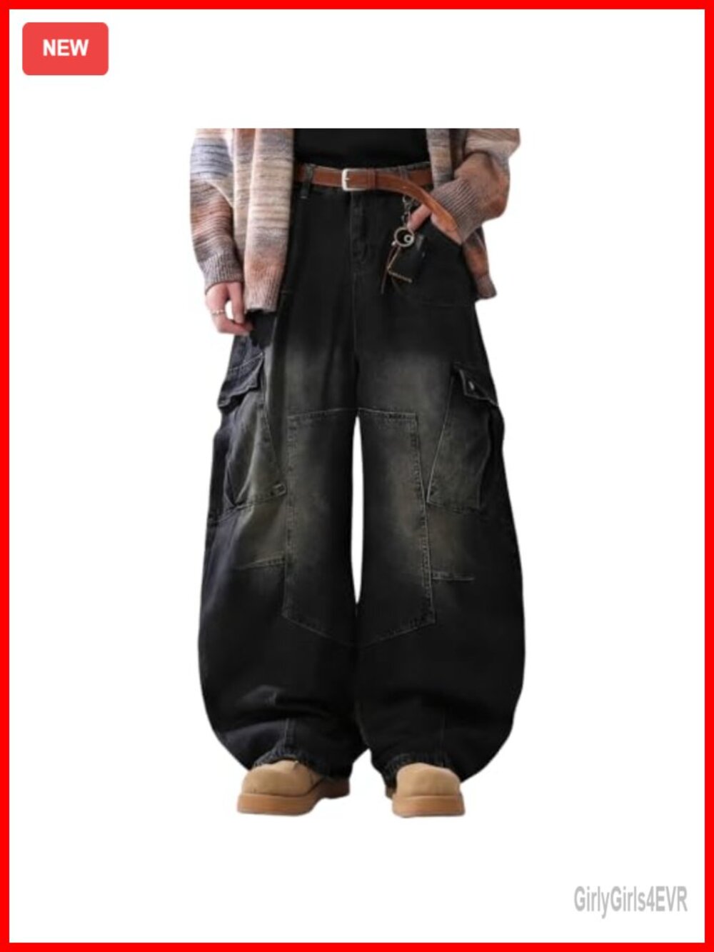 Baggy Cargo Wide Leg Barrel Jeans Loose Fit Streetwear Denim Pants